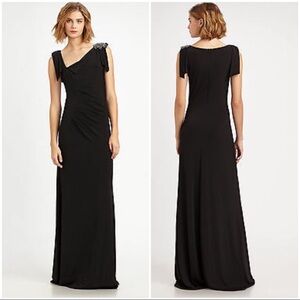 David Meister Formal Beaded Shoulder Classic Black Dress Gown